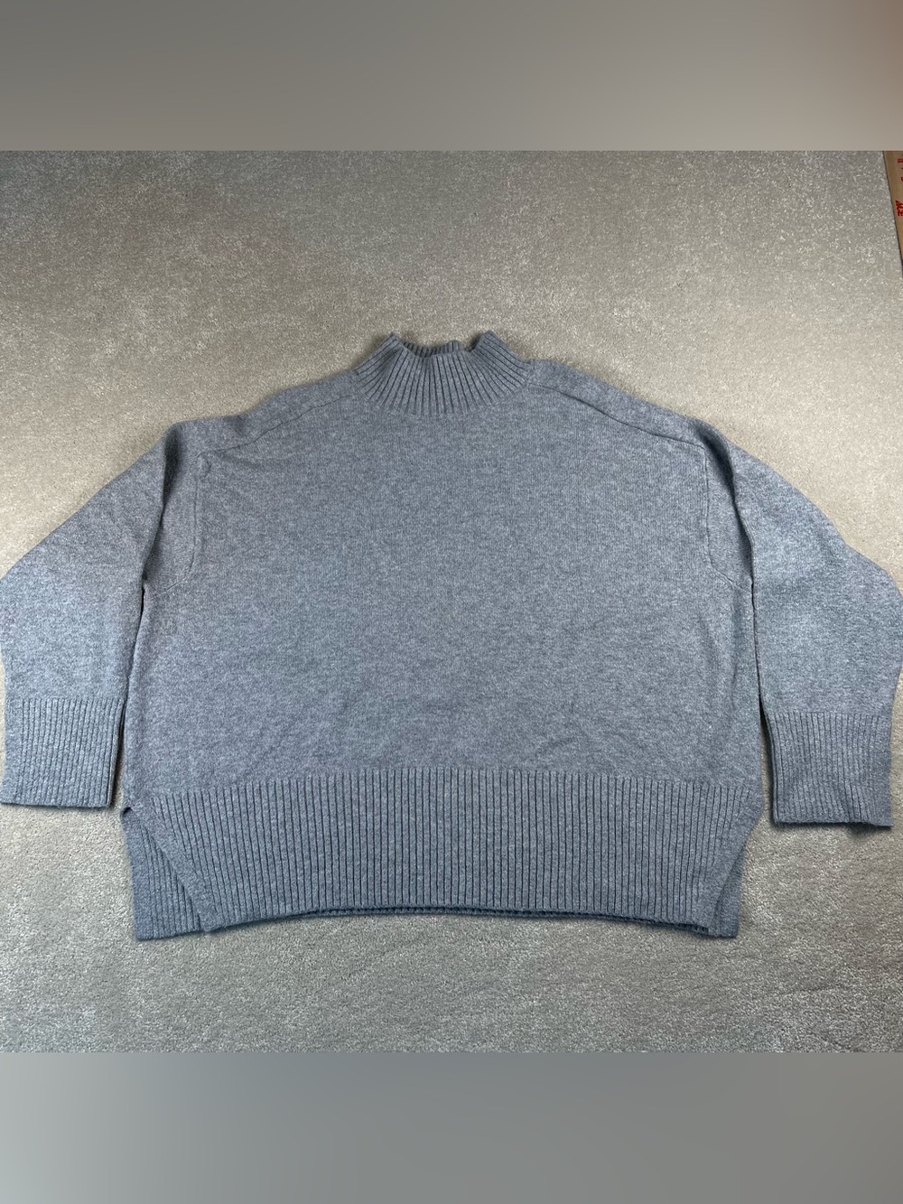 Loft Sweater Gray Pullover Mock Neck Split Sides Split Cuffs Women's small
